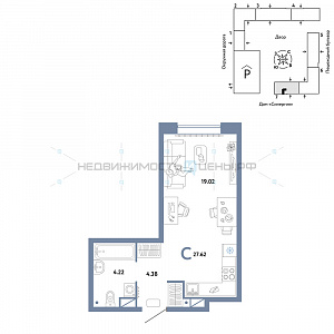 Студия, 27.62м2, 12/16, Юнион, Тюмень