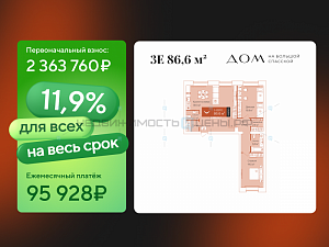 2 комн., 86.6м2, 1/16, Дом на Большой Спасской, Тюмень