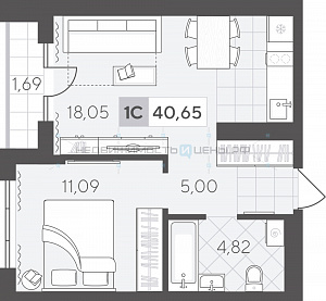 1 комн., 40.65м2, 3/17, Скандиа. Квартал в Комарово Парк, Тюмень