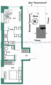 2 комн., 36.82м2, 11/15, Домашний, Тюмень