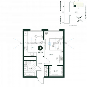 1 комн., 38.13м2, 3/18, Игрим, Тюмень