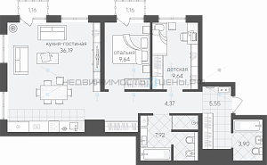 2 комн., 79.53м2, 3/24, Скандиа. Квартал в Комарово Парк, Тюмень