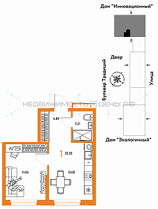 1 комн., 33.03м2, 8/15, Домашний, Тюмень
