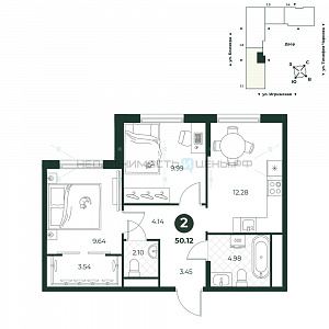 2 комн., 50.12м2, 3/18, Игрим, Тюмень