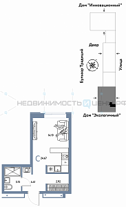 Студия, 24.67м2, 8/15, Домашний, Тюмень