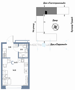 Студия, 24.75м2, 2/15, Домашний, Тюмень