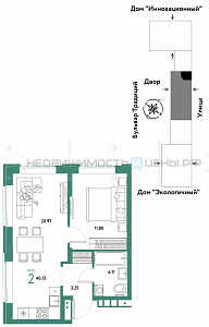2 комн., 40.13м2, 7/15, Домашний, Тюмень