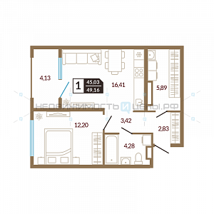 2 комн., 49.16м2, 2/4, Озерный, Тюмень