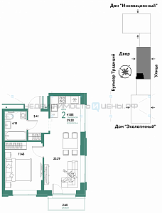 2 комн., 41.88м2, 2/15, Домашний, Тюмень