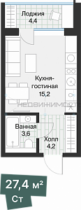 Студия, 25.19м2, 3/4, Эклипт, Тюмень