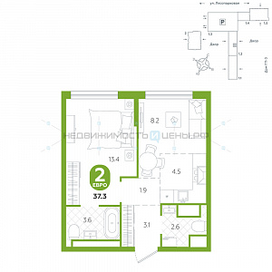 1 комн., 37.3м2, 13/24, Чистые пруды, Тюмень
