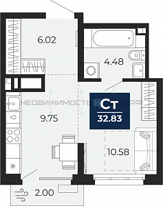 1 комн., 32.83м2, 3/17, Тюмень