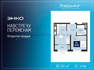 1 комн., 39.64м2, 10/17, Тюмень