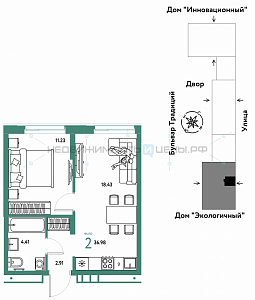2 комн., 36.98м2, 10/15, Домашний, Тюмень