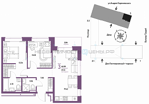 3 комн., 60.99м2, 13/13, Домашний, Тюмень