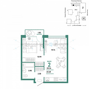 2 комн., 39.14м2, 3/25, Сердце Сибири, Тюмень