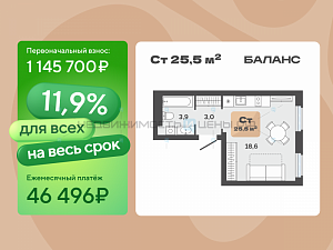 Студия, 25.5м2, 23/23, Баланс, Тюмень