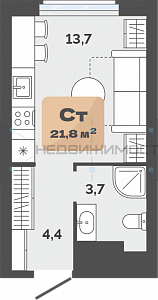 Студия, 21.8м2, 23/23, Баланс, Тюмень