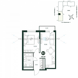 2 комн., 43.43м2, 8/18, Игрим, Тюмень