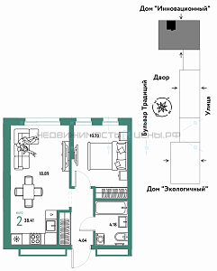 2 комн., 38.41м2, 15/15, Домашний, Тюмень