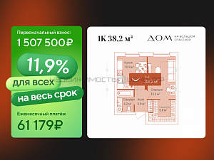 1 комн., 38.2м2, 16/16, Дом на Большой Спасской, Тюмень