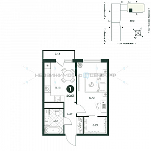 1 комн., 40.61м2, 13/18, Игрим, Тюмень
