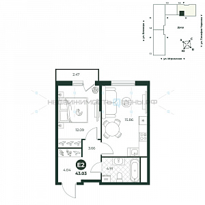 2 комн., 43.03м2, 5/18, Игрим, Тюмень