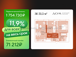 2 комн., 52.5м2, 15/16, Дом на Большой Спасской, Тюмень