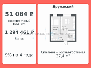 1 комн., 37.4м2, 2/14, Дружеский, Тюмень
