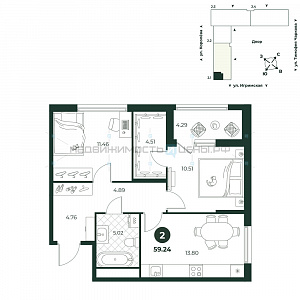 2 комн., 59.24м2, 15/18, Игрим, Тюмень