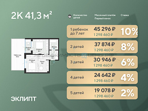1 комн., 43.2м2, 1/4, Эклипт, Тюмень