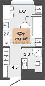 Студия, 21.8м2, 22/23, Баланс, Тюмень