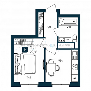 1 комн., 29.66м2, 21/25, Квартал Мятный, Тюмень
