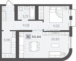 1 комн., 50.84м2, 9/17, Скандиа. Квартал в Комарово Парк, Тюмень