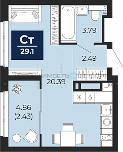 1 комн., 31.53м2, 10/22, Тюмень