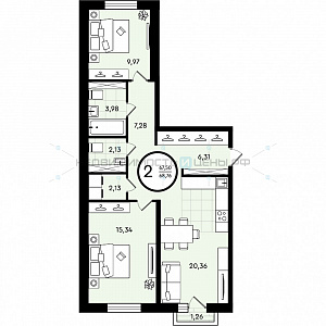 2 комн., 68.76м2, 1/4, Зеленые Аллеи, Тюмень