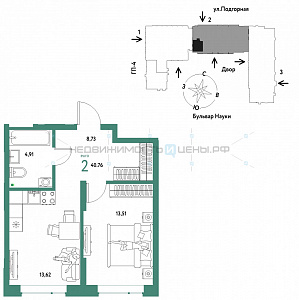 2 комн., 40.76м2, 2/16, Авторский, Тюмень