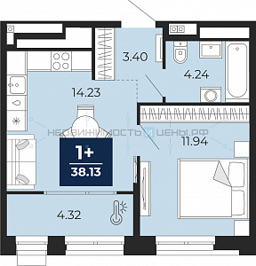 1 комн., 38.13м2, 8/14, Тюмень