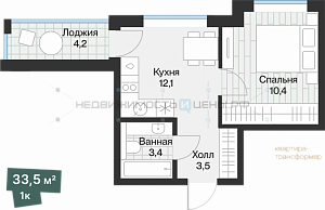 1 комн., 31.4м2, 2/4, Эклипт, Тюмень