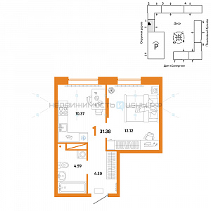 1 комн., 31.38м2, 10/16, Юнион, Тюмень