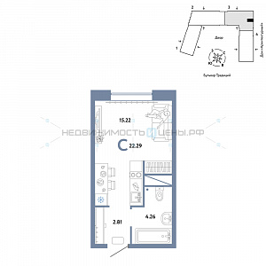 Студия, 22.29м2, 9/15, Домашний, Тюмень
