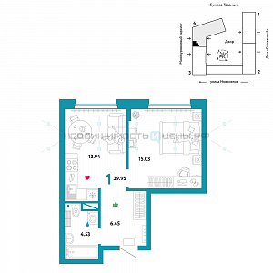 1 комн., 39.95м2, 3/16, Домашний, Тюмень