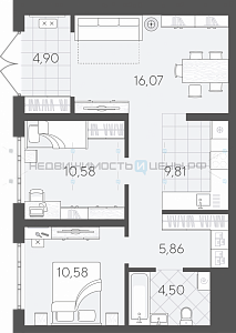 2 комн., 62.3м2, 1/24, Скандиа. Квартал в Слободе, Тюмень
