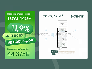 Студия, 25.24м2, 1/4, Эклипт, Тюмень