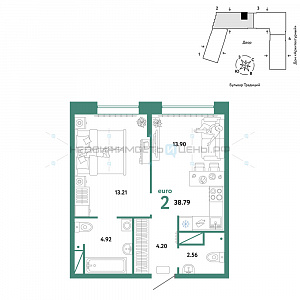 2 комн., 38.79м2, 10/15, Домашний, Тюмень