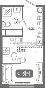 1 комн., 21.21м2, 16/21, Меридиан Слобода, Тюмень