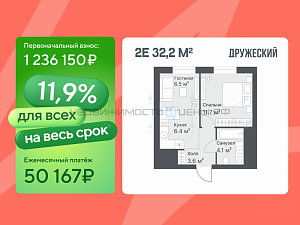 1 комн., 32.2м2, 14/14, Дружеский, Тюмень