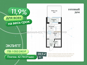 Студия, 25.2м2, 1/4, Эклипт, Тюмень