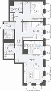 2 комн., 75.02м2, 17/24, Скандиа. Квартал в Слободе, Тюмень