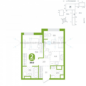 1 комн., 39м2, 3/24, Чистые пруды, Тюмень